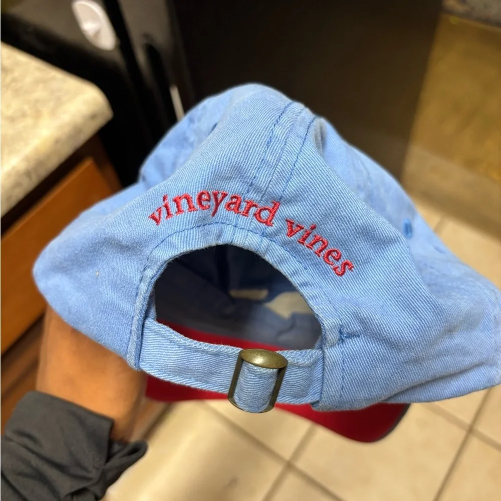 Vineyard Vines Light Blue Whale Logo Adjustable Baseball Hat Cap USA Flag